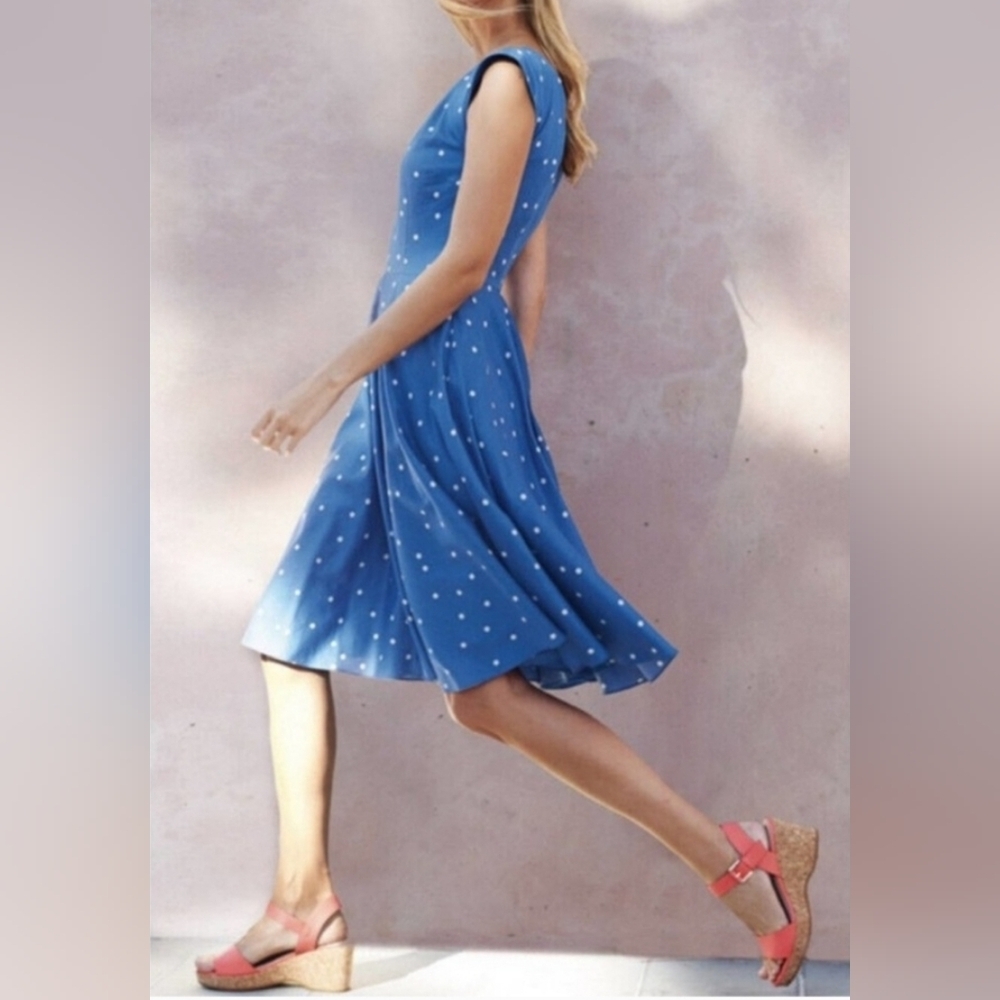 Boden Blue Polka Dot Midi Dress